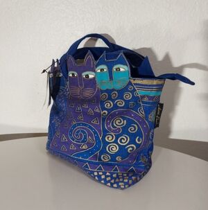Laurel Burch Whiskered Cat Cousins Blue Sun N Sand Tote Hand Bag Women's NWT